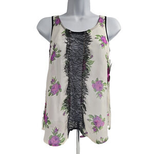 Selena Gomez Dream Out Loud Sleeveless Blouse Purple Floral Sheer Lace XS New
